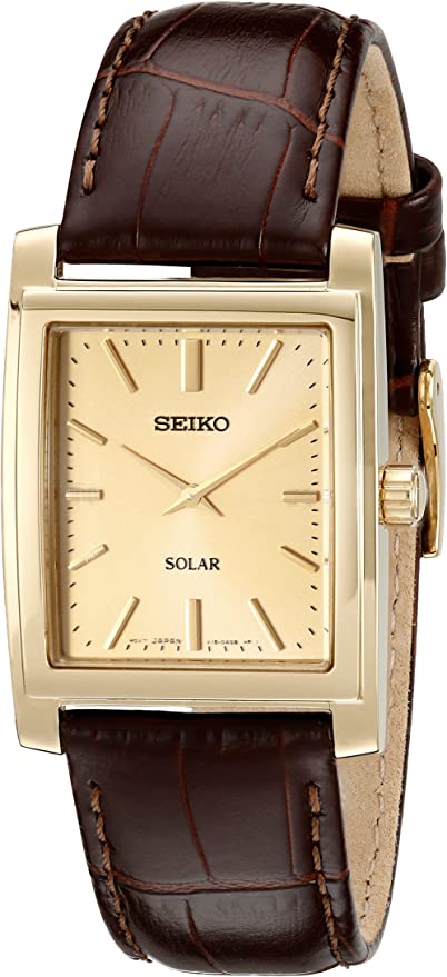 Seiko Men's SUP896 Gold-Tone and Brown Leather Solar-Power Dress Watch