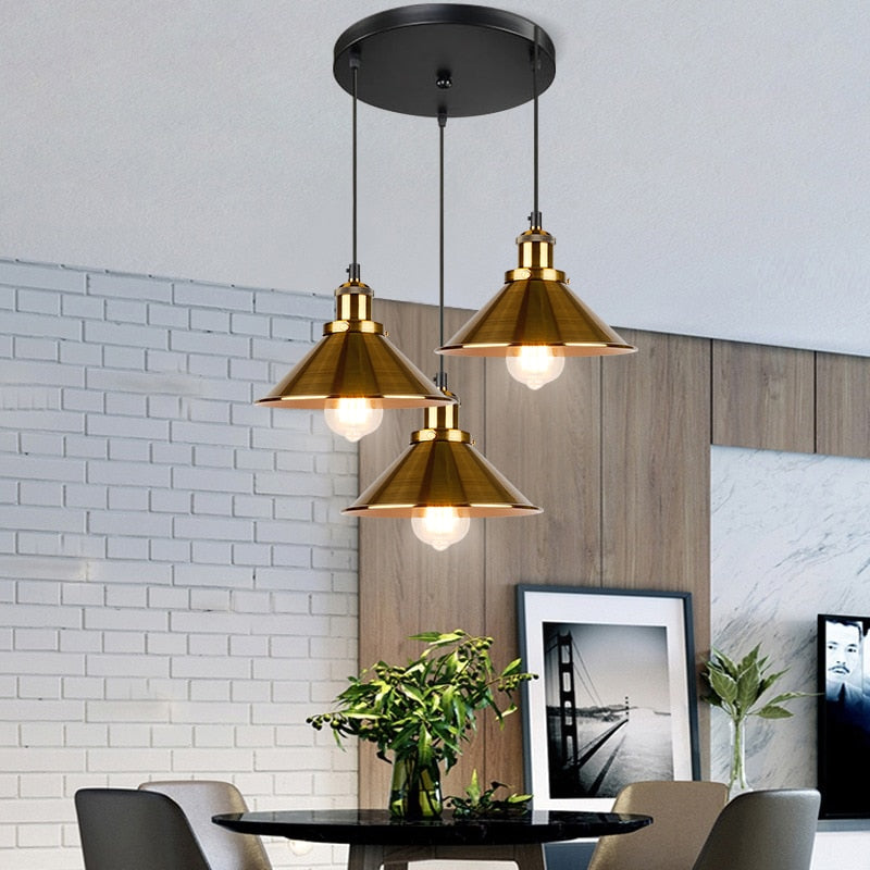 Vintage Chandelier Industrial Pendant Lamp Retro Loft 3 Heads Hanging Light Highquality Black Gold Creative Dining Room Lighting