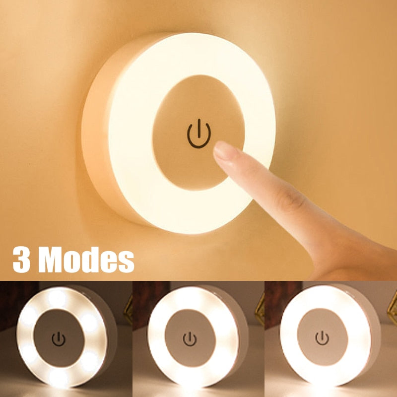 LED Touch Sensor Night Lights 3 Modes USB Rechargeable Magnetic Base Wall Lights Round Portable Dimming Night Lamp Room Decor