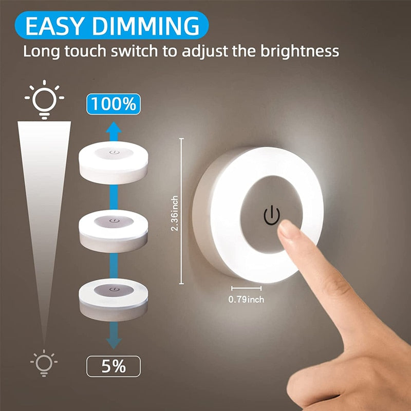 LED Touch Sensor Night Lights 3 Modes USB Rechargeable Magnetic Base W