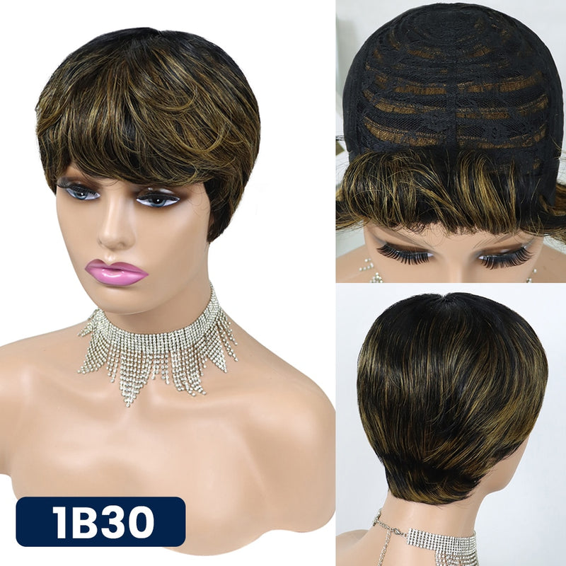 Short Pixie Cut Straight Hair Wig Peruvian Human Hair Wigs For Black Women 150% Glueless Machine Made Wig Free Shipping