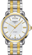 Tissot Men's Automatics III Day Date 316L Stainless Steel case with Yellow Gold PVD Coating Swiss Watch Strap, Grey, 19 (Model: T0659302203100)