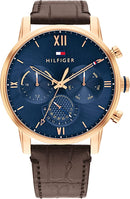 Tommy Hilfiger Men's Quartz Stainless Steel and Leather Strap Watch, Color: Navy